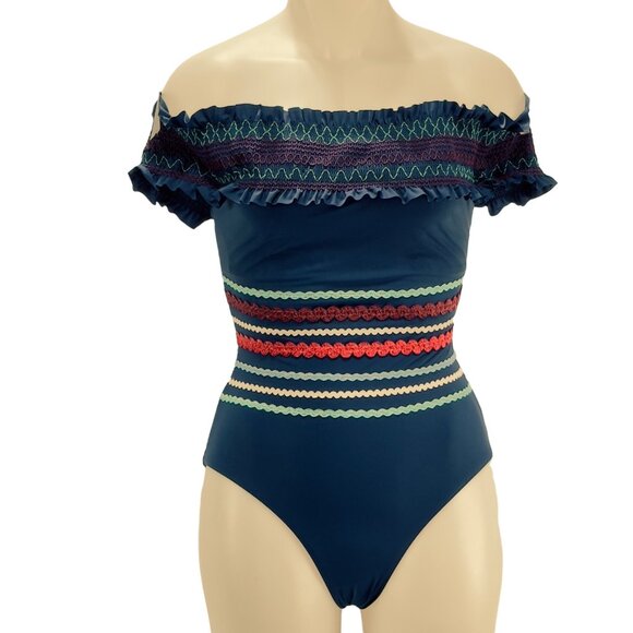 RED CARTER Women's Blue Smocked One Piece Swimsuit Size 6 - Picture 10 of 10